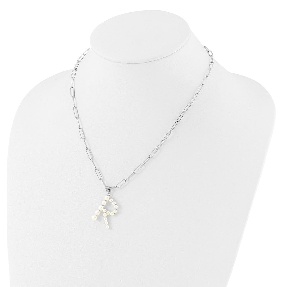Sterling Silver RH-plated 3-5.5mm FWC Pearl LETTER R 18in Necklace