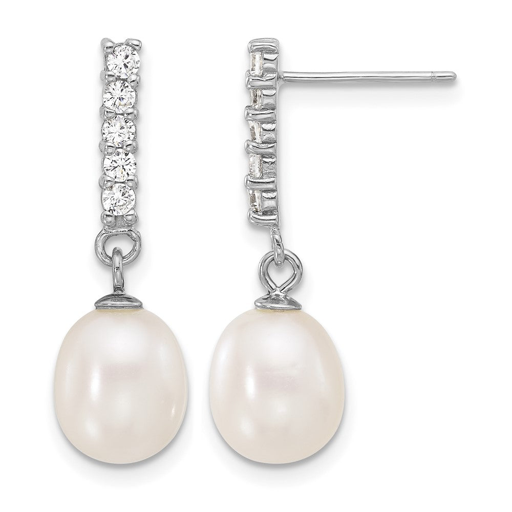 Sterling Silver RH-plated FWC Pearl/CZ 17in Necklace and Post Earrings Set