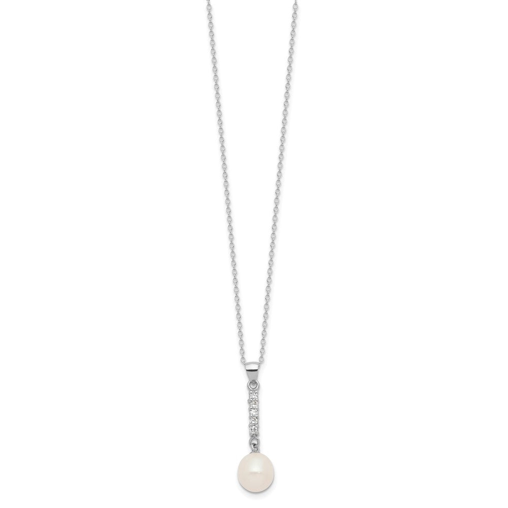 Sterling Silver RH-plated FWC Pearl/CZ 17in Necklace and Post Earrings Set