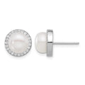 Sterling Silver RH-plated 8-9.5mm FWC Pearl/CZ Necklace/Post Earring Set