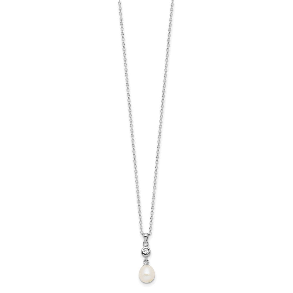 Sterling Silver RH-plated 7-8mm FWC Pearl/CZ 17in Necklace/Earrings Set