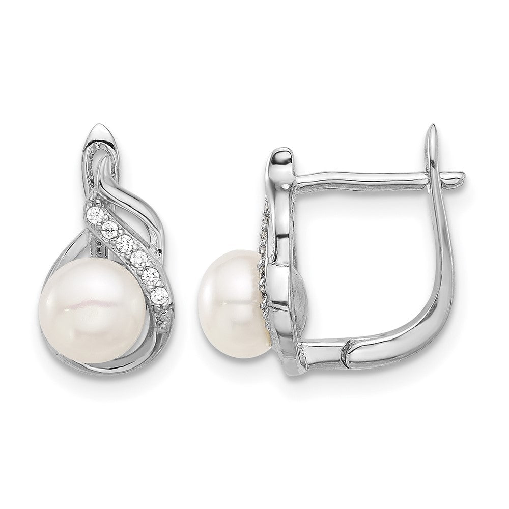 Sterling Silver RH-plated 6-9mm FWC Pearl/CZ 17in Necklace/Earrings Set