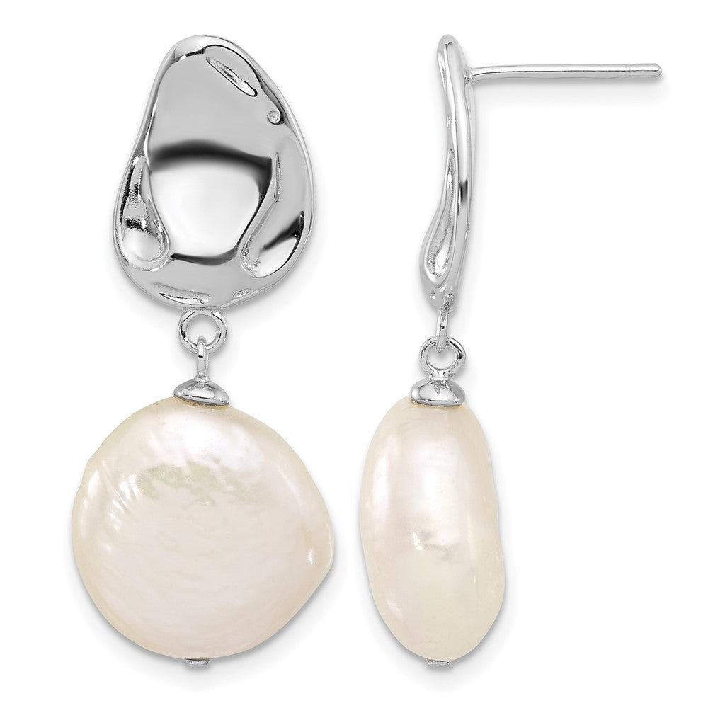 Sterling Silver RH-plated 13-14mm FWC Pearl 17in Necklace/Earring Set