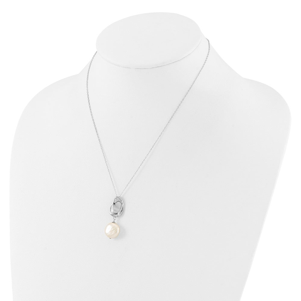 Sterling Silver RH-plated 13-14mm FWC Pearl 17in Necklace/Earring Set