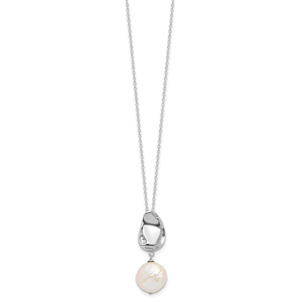 Sterling Silver RH-plated 13-14mm FWC Pearl 17in Necklace/Earring Set