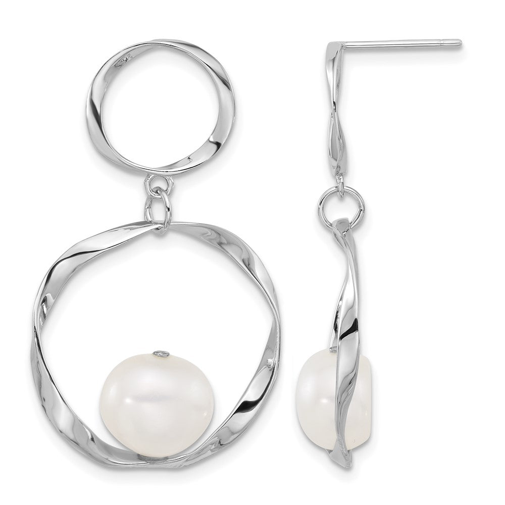 Sterling Silver RH-plated 10-11mm FWC Pearl w/1.75in Neck/Earring Set