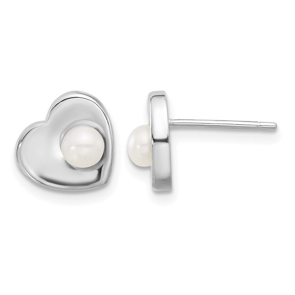 Sterling Silver RH-plated 4-7mm FWC Pearl 17.5in Heart Neck/Earring Set