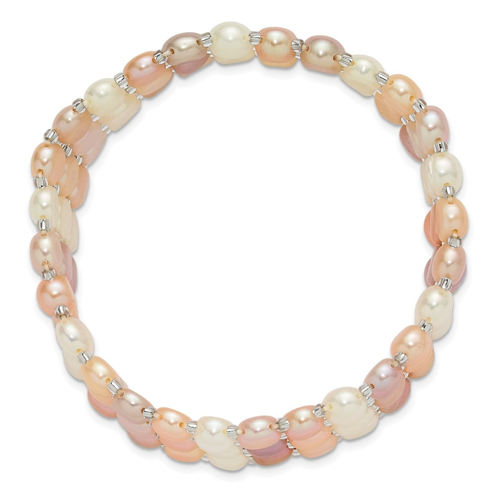 6-7mm Button FWC Pearl and Glass Beaded 3-row Stretch Bracelet