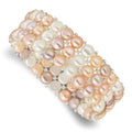 6-7mm Button FWC Pearl and Glass Beaded 3-row Stretch Bracelet