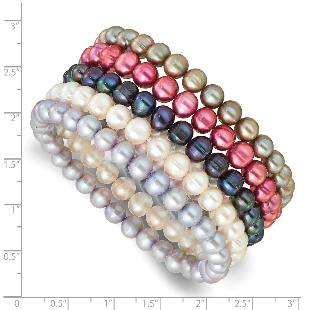 6-7mm Multicolor Semi-round FWC Pearl Stretch Bracelet 5 pc Set