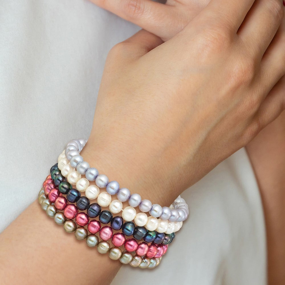 6-7mm Multicolor Semi-round FWC Pearl Stretch Bracelet 5 pc Set