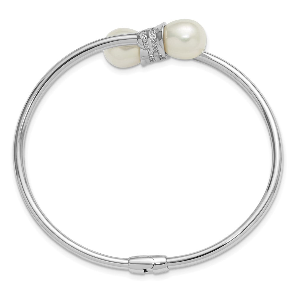 Sterling Silver Rh-plated 8-10mm Teardrop FWC and CZ Hinged Bangle