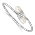 Sterling Silver Rh-plated 8-10mm Teardrop FWC and CZ Hinged Bangle