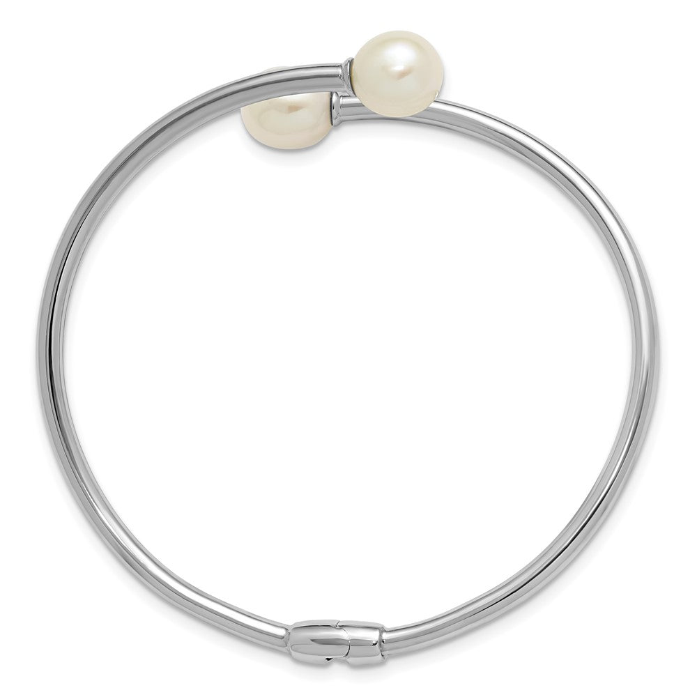 Sterling Silver Rh-plated 7-9mm Teardrop FWC Pearl Hinged Bangle