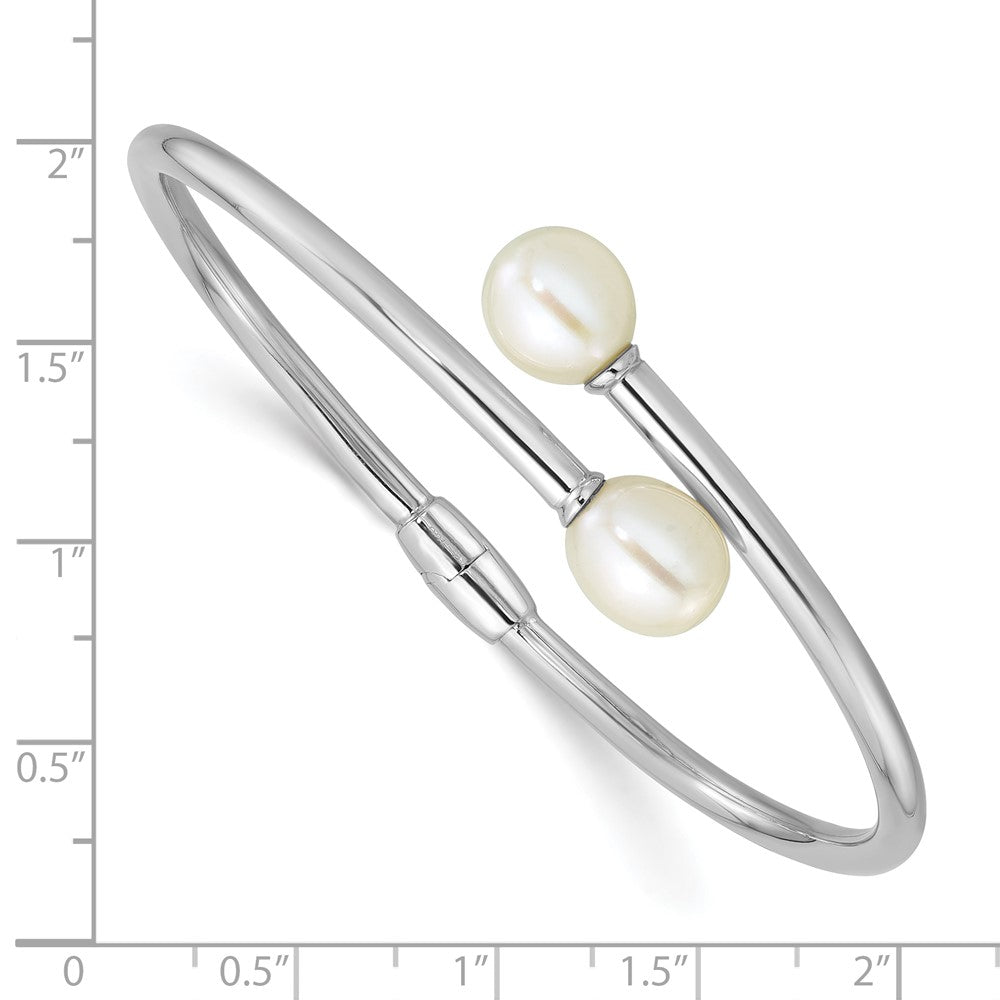Sterling Silver Rh-plated 7-9mm Teardrop FWC Pearl Hinged Bangle