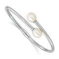 Sterling Silver Rh-plated 7-9mm Teardrop FWC Pearl Hinged Bangle