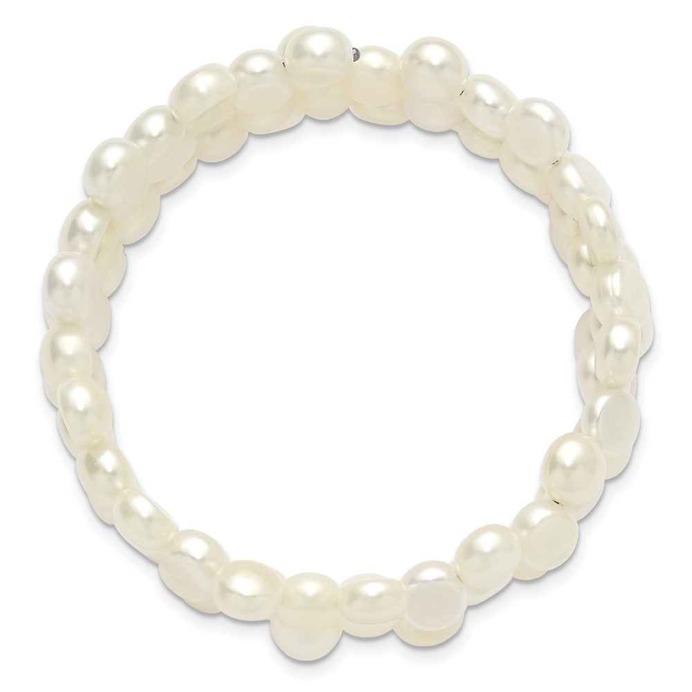 Sterling Silver Rh-plated 6-7mm Button White FWC Wrap Bracelet