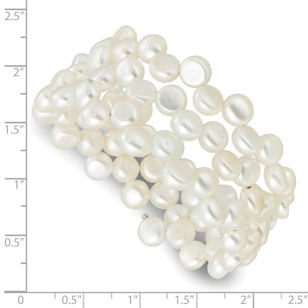 Sterling Silver Rh-plated 6-7mm Button White FWC Wrap Bracelet
