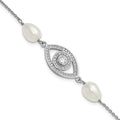 Sterling Silver Rh 6-8mm Teardrop FWC/CZ Evil Eye w/ 1in ext. Bracelet
