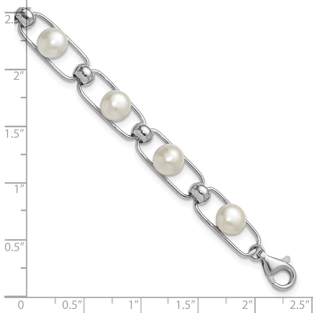 Sterling Silver Rh-plated 6-7mm Button FWC 6.5in w/1in ext Bracelet