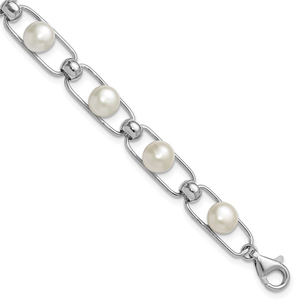 Sterling Silver Rh-plated 6-7mm Button FWC 6.5in w/1in ext Bracelet
