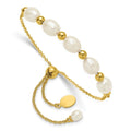 SS Gold-tone Polished and Beaded 7x8mmFWC Pearl Adjustable Bolo Bracelet