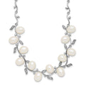 Sterling Silver Rhodium-plated FWC Pearl and CZ Leaf Necklace