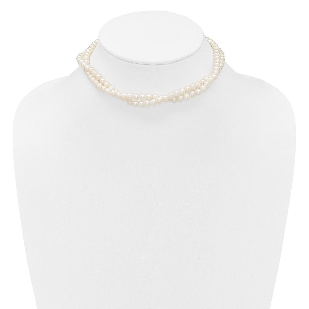 Sterling Silver Rhod 5-6mm FWC Pearl 2 Strand 14in 2in ext Choker