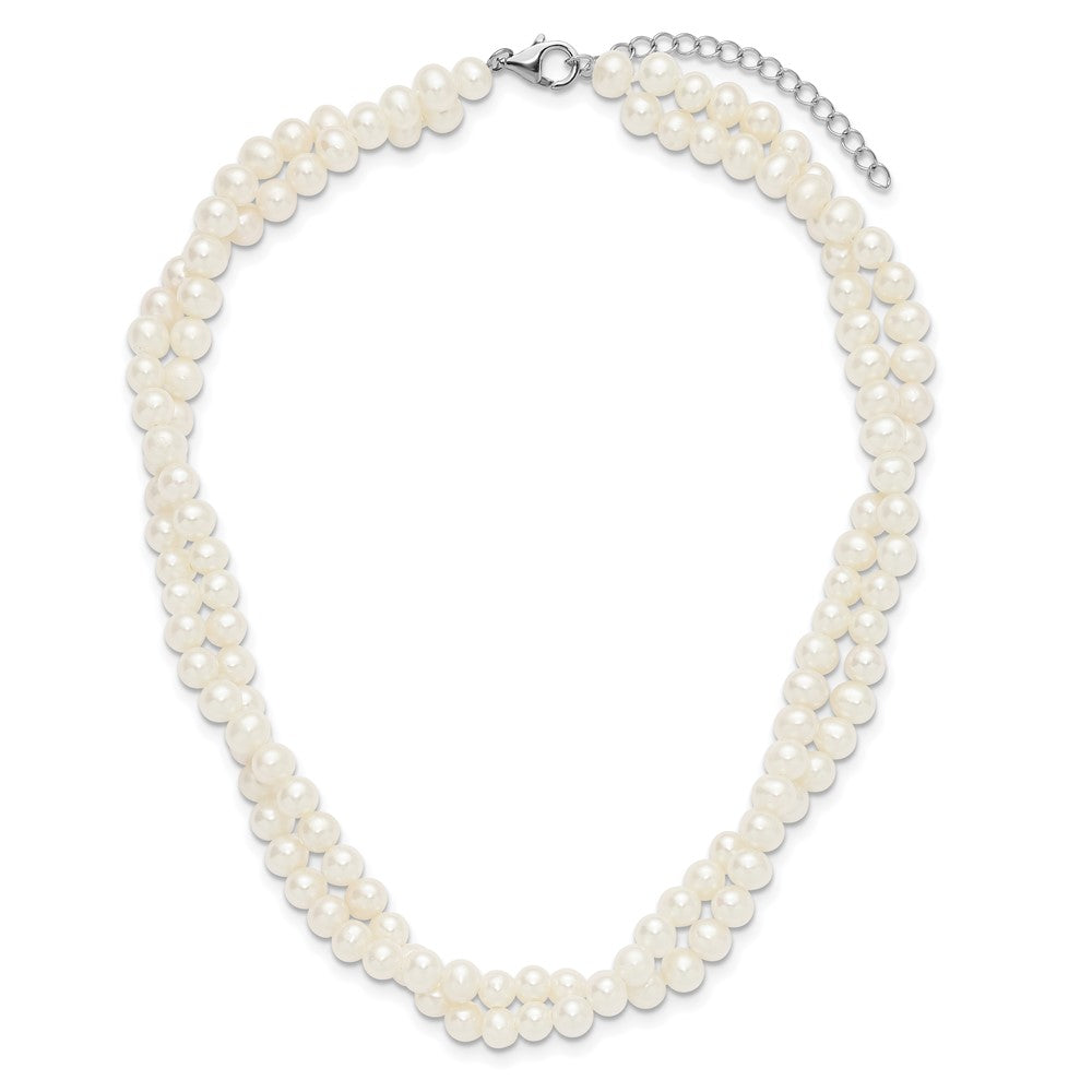 Sterling Silver Rhod 5-6mm FWC Pearl 2 Strand 14in 2in ext Choker