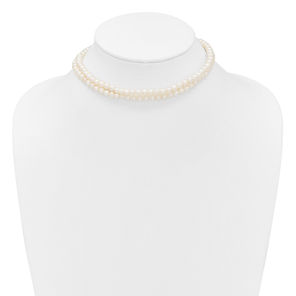 Sterling Silver Rhod 5-6mm FWC Pearl 2 Strand 14in 2in ext Choker