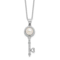 Sterling Silver Rhodium-plated FWC Pearl and CZ Key 17in Necklace
