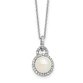 Sterling Silver Rhod-plated 9-10mm FWC Pearl and CZ 17in Necklace