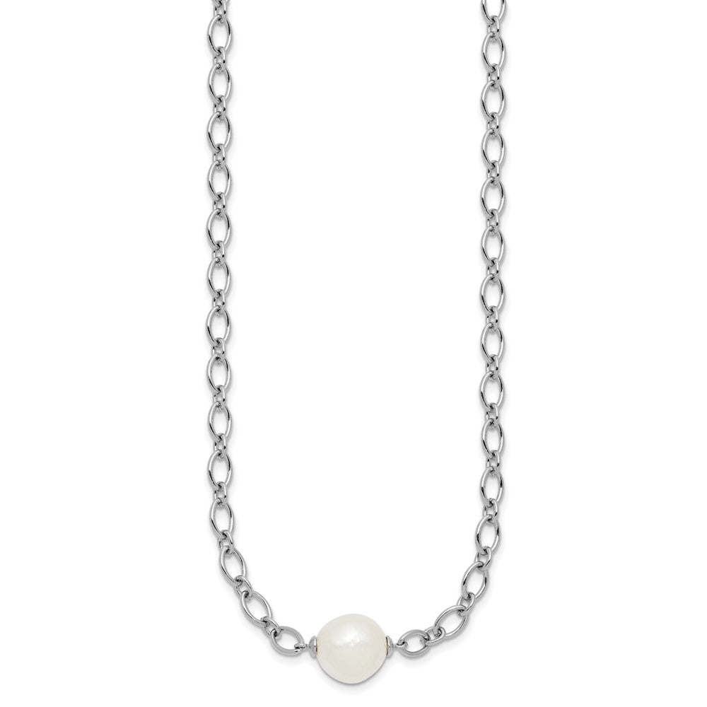 Sterling Silver Rh-plated 12-13mm FWC Pearl Open Link 18in Necklace
