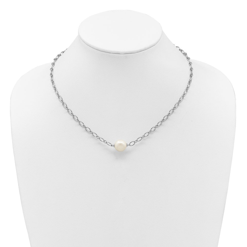 Sterling Silver Rh-plated 12-13mm FWC Pearl Open Link 18in Necklace