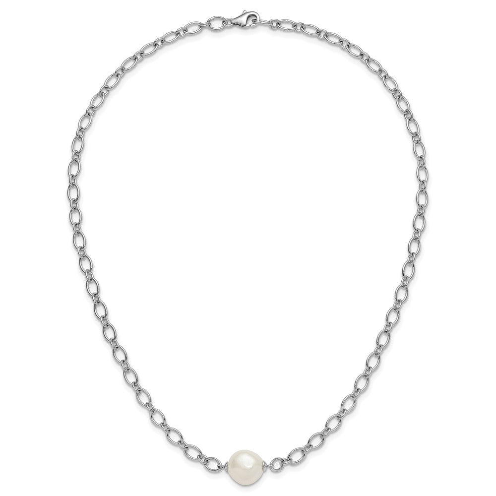 Sterling Silver Rh-plated 12-13mm FWC Pearl Open Link 18in Necklace