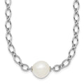 Sterling Silver Rh-plated 12-13mm FWC Pearl Open Link 18in Necklace