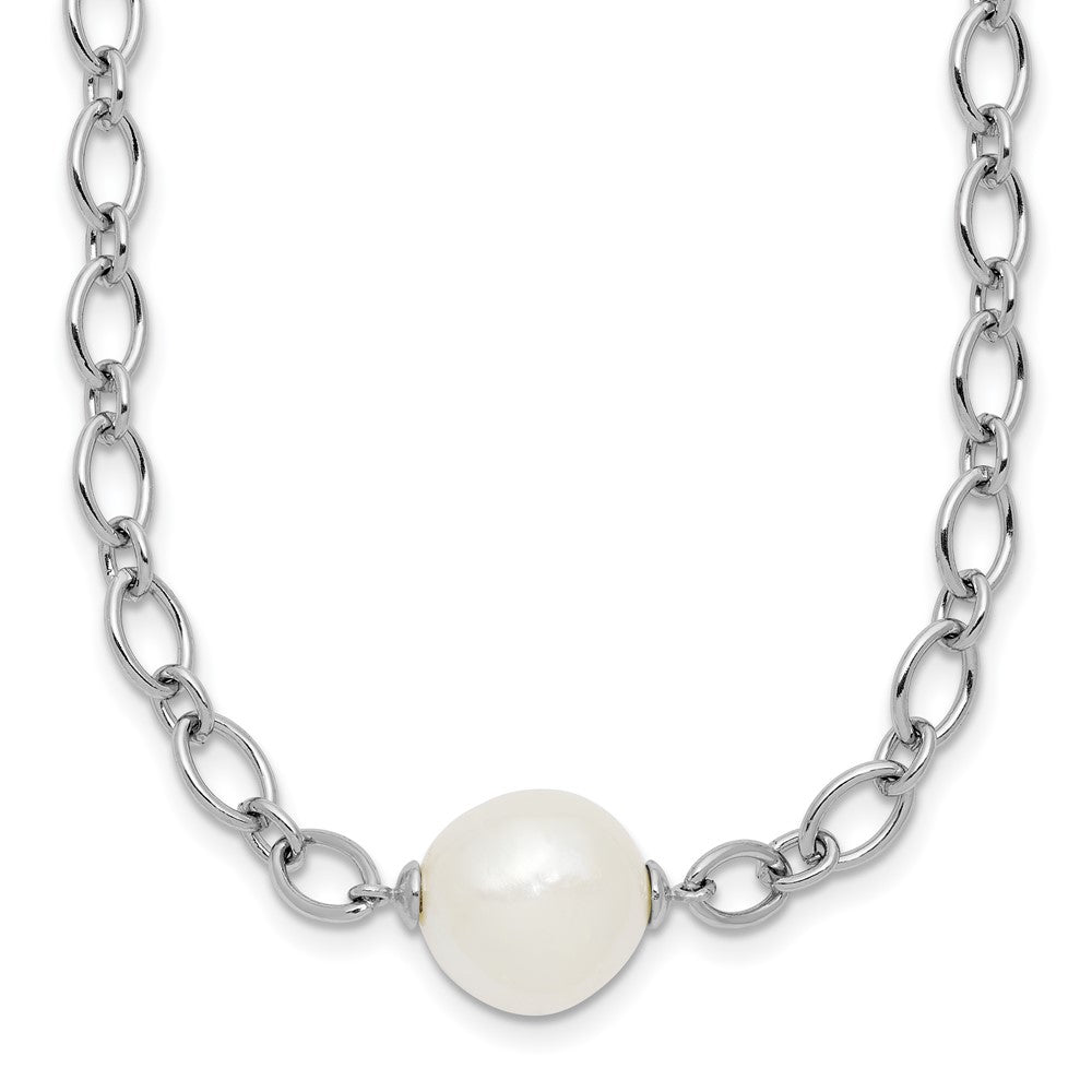 Sterling Silver Rh-plated 12-13mm FWC Pearl Open Link 18in Necklace