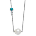 Sterling Silver RH-plated CZ Com. Turquoise FWC Pearl w 2in ext Necklace