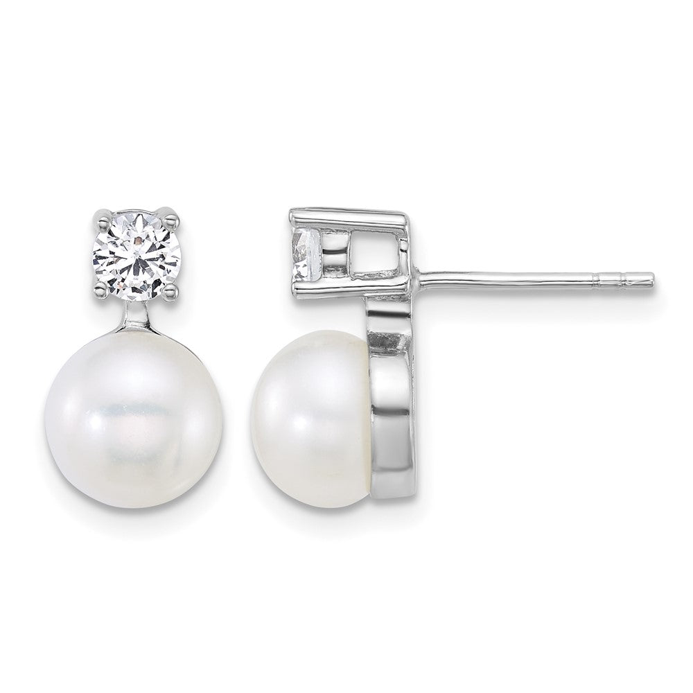 Sterling Silver Rh-plated FWC Pearl and CZ 17in Necklace/Earring Set