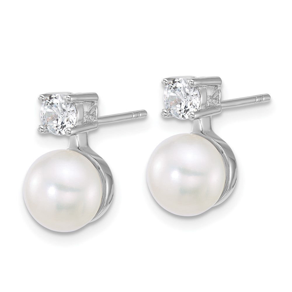 Sterling Silver Rh-plated FWC Pearl and CZ 17in Necklace/Earring Set