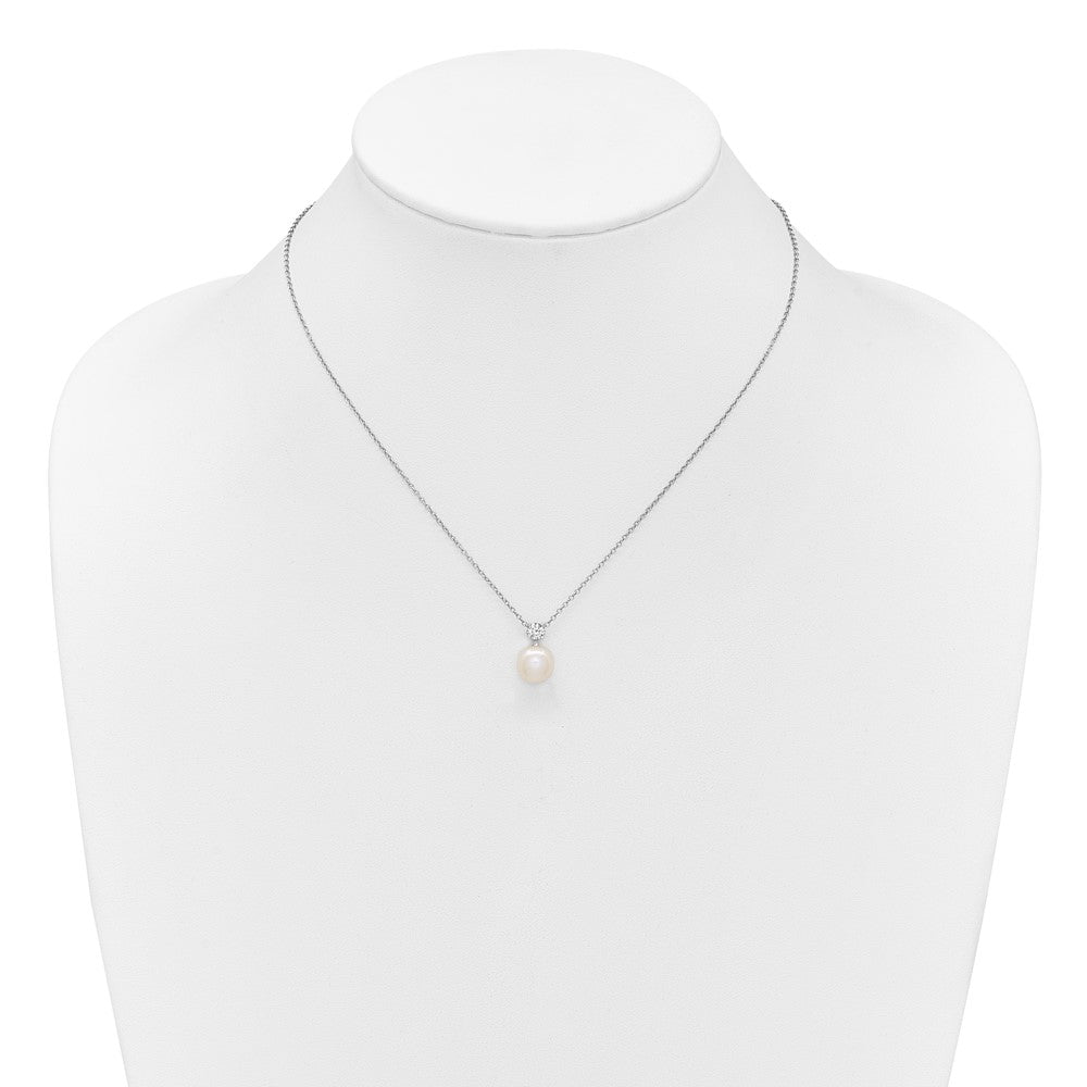 Sterling Silver Rh-plated FWC Pearl and CZ 17in Necklace/Earring Set