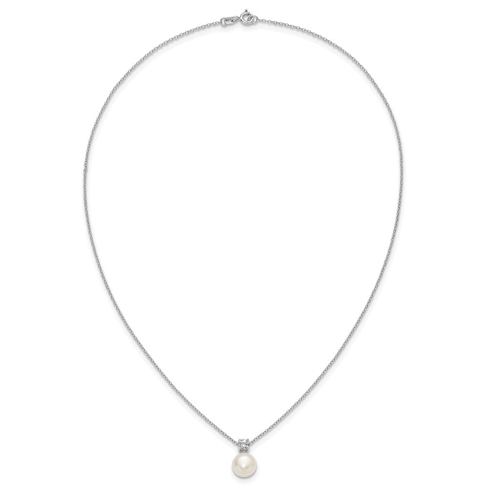 Sterling Silver Rh-plated FWC Pearl and CZ 17in Necklace/Earring Set