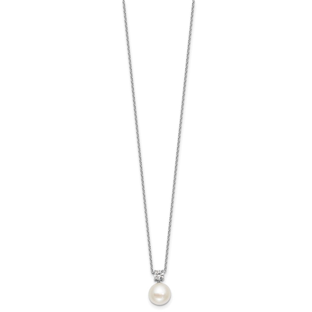 Sterling Silver Rh-plated FWC Pearl and CZ 17in Necklace/Earring Set