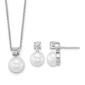 Sterling Silver Rh-plated FWC Pearl and CZ 17in Necklace/Earring Set