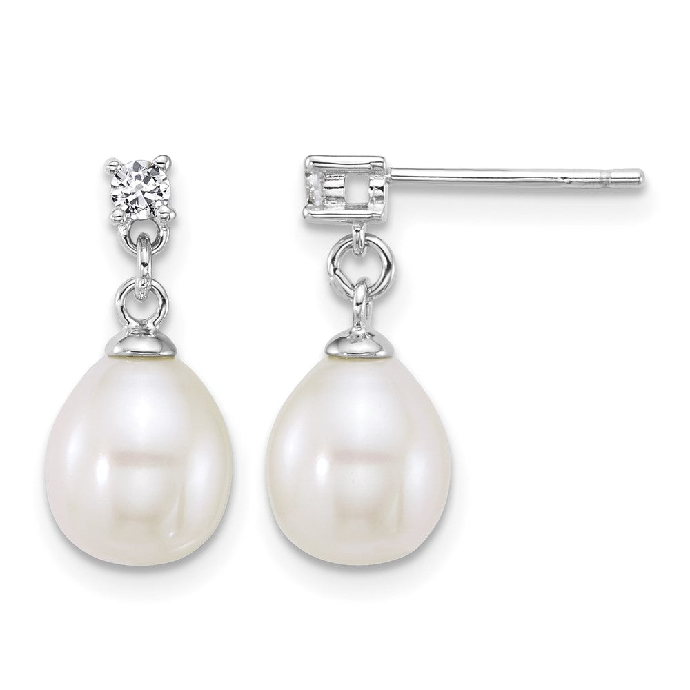 Sterling Silver Rh-plated FWC Pearl and CZ 17in Necklace/Earring Set