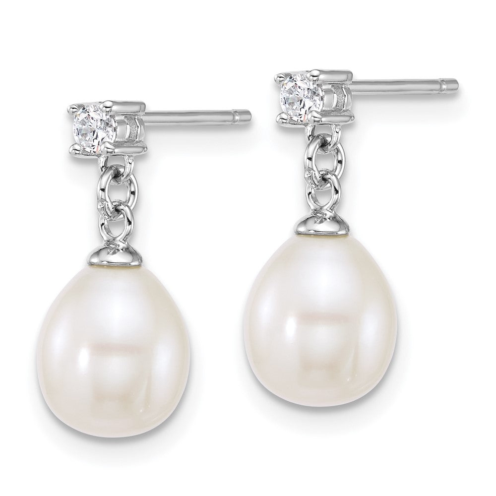 Sterling Silver Rh-plated FWC Pearl and CZ 17in Necklace/Earring Set