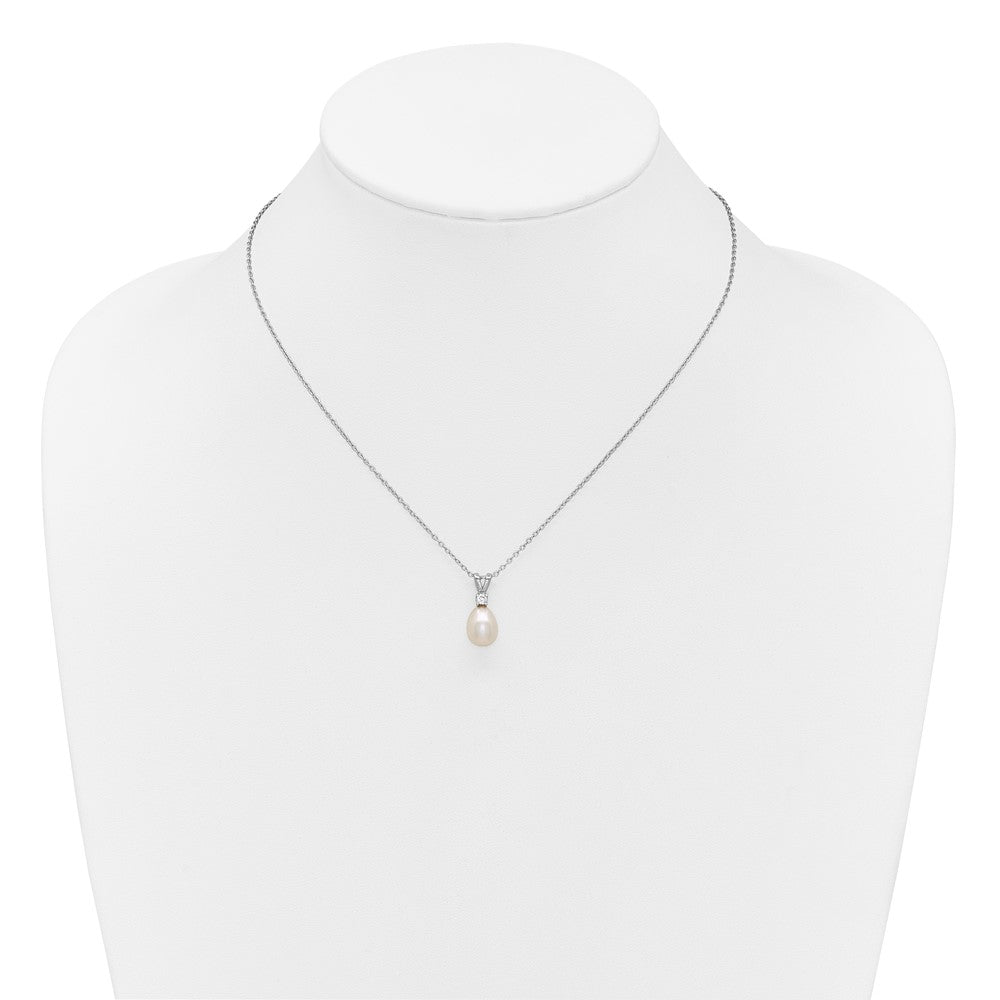 Sterling Silver Rh-plated FWC Pearl and CZ 17in Necklace/Earring Set