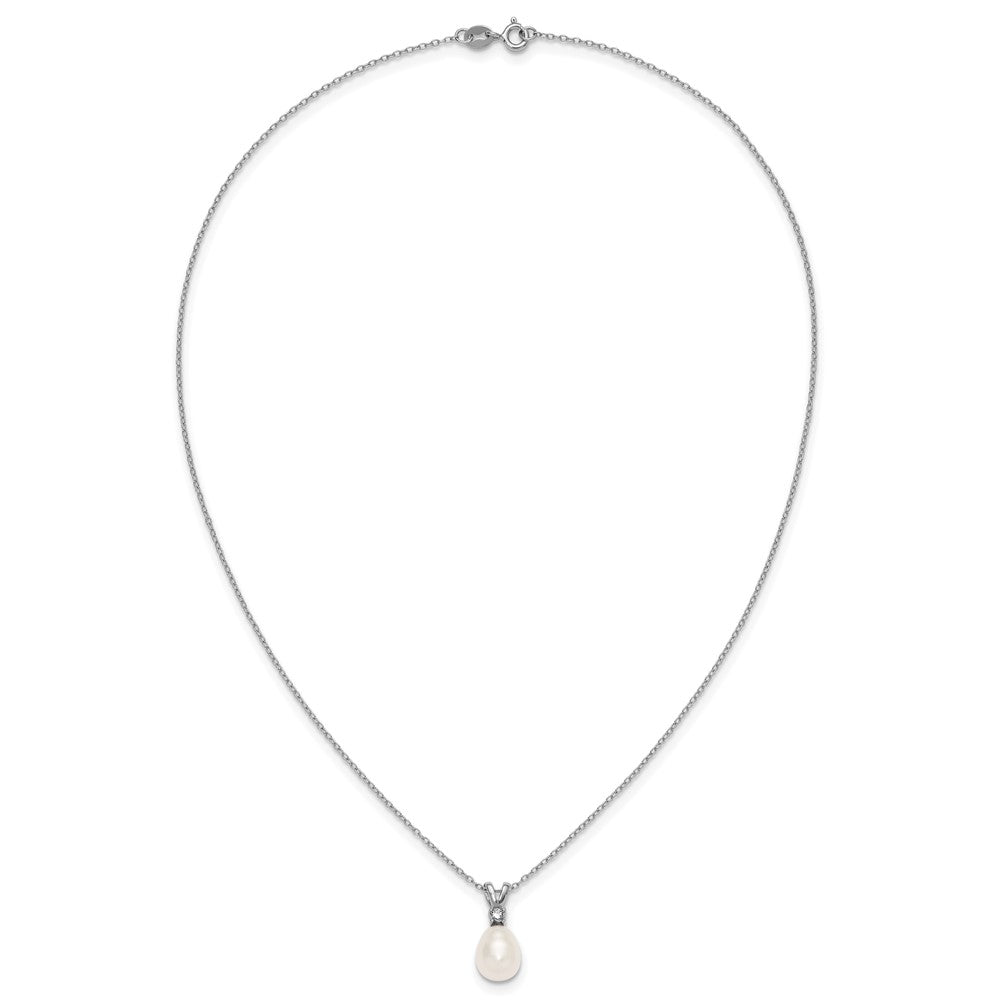 Sterling Silver Rh-plated FWC Pearl and CZ 17in Necklace/Earring Set