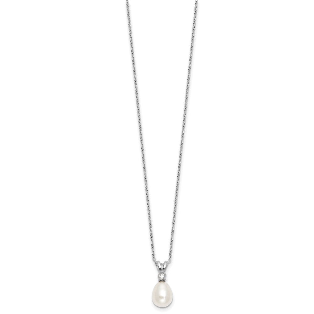 Sterling Silver Rh-plated FWC Pearl and CZ 17in Necklace/Earring Set