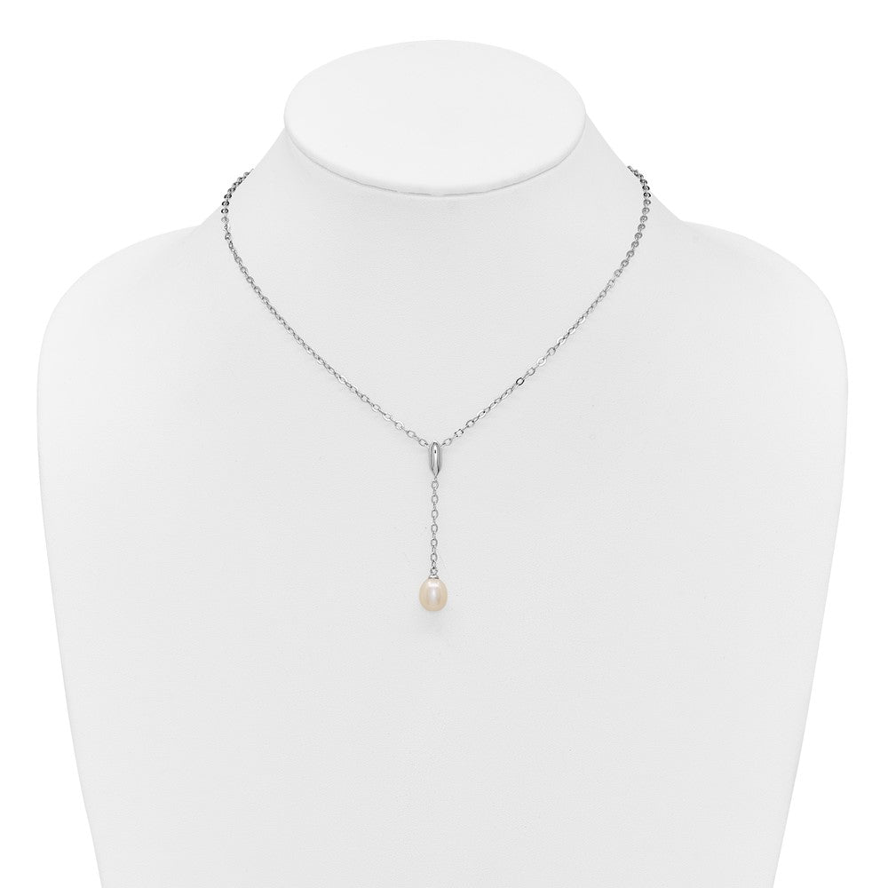 Sterling Silver Rh-plated FWC Pearl 16in Necklace/Dangle Earring Set